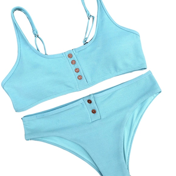 SOLD!! Blue Front Button Ribbed Bikini - Picture 3 of 8